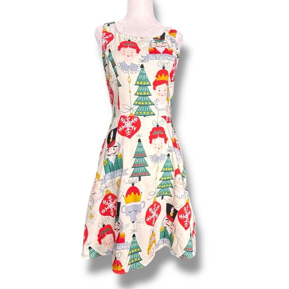 Retroliscious Nutcracker Ballet Holiday Dress Christmas Print Sleeveless Small - Picture 1 of 12
